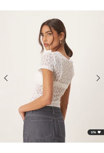 ASOS DESIGN lace short sleeve semi sheer baby tee in white