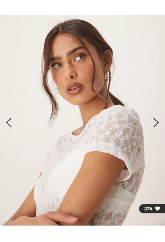 ASOS DESIGN lace short sleeve semi sheer baby tee in white