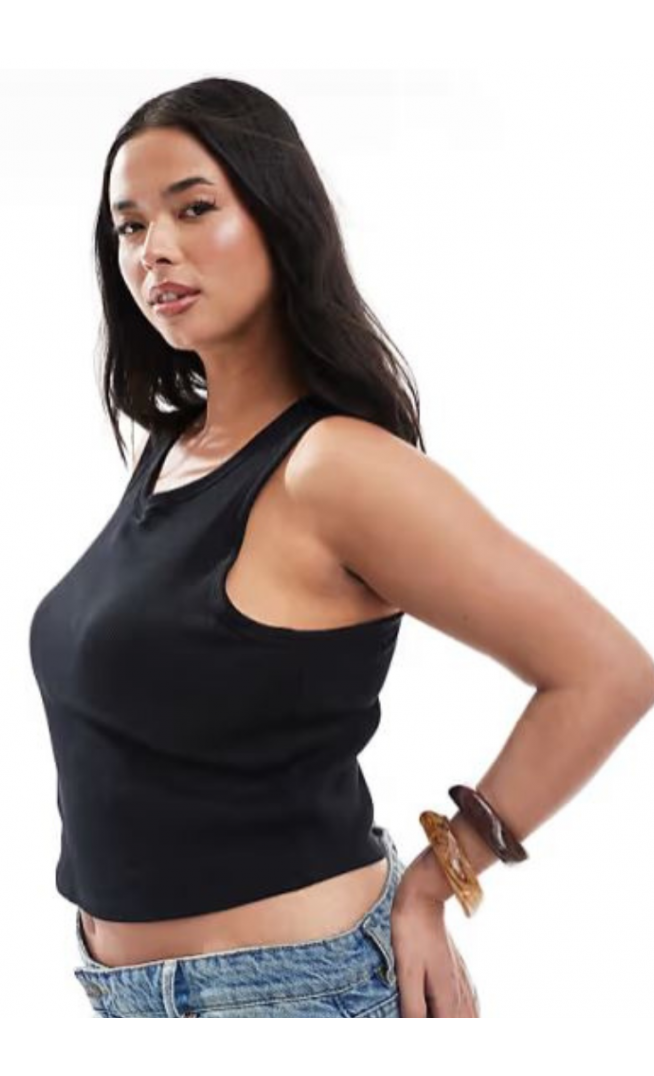 ONLY Curve built-in bra ribbed tank top in black