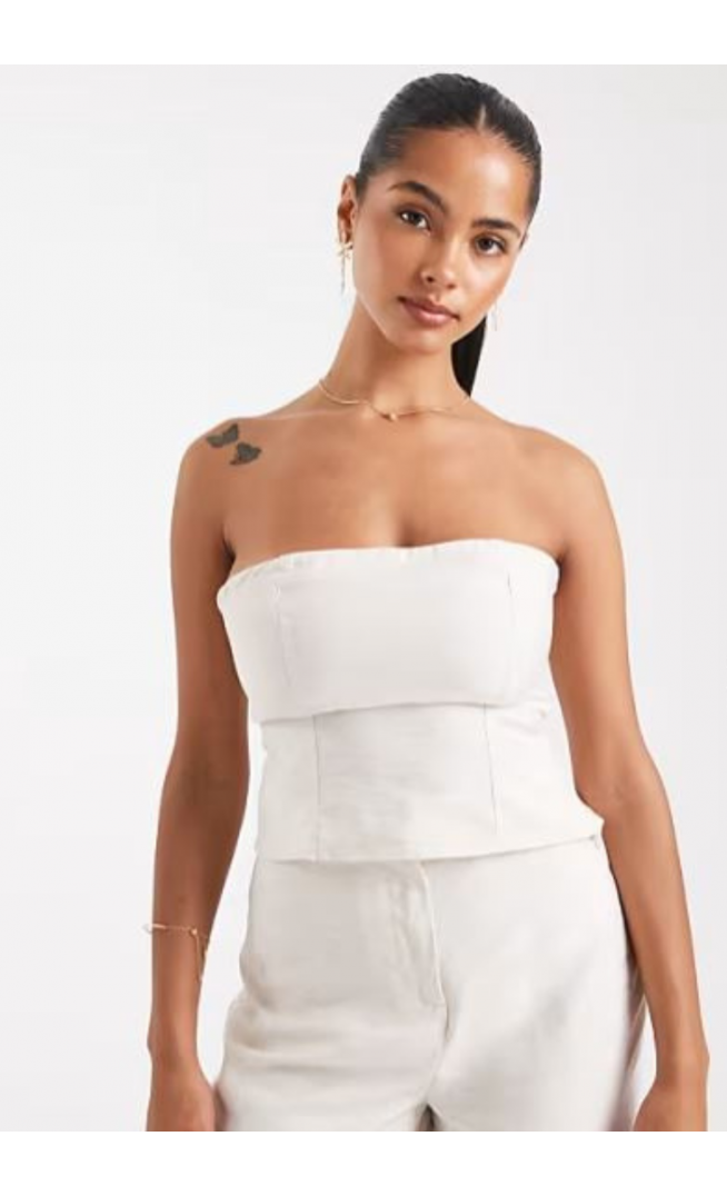ASOS DESIGN cinched co-ord bandeau top in cream