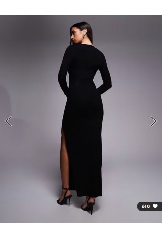 ASOS DESIGN long sleeve super scoop maxi dress with side split in black