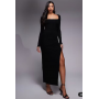 ASOS DESIGN long sleeve super scoop maxi dress with side split in black