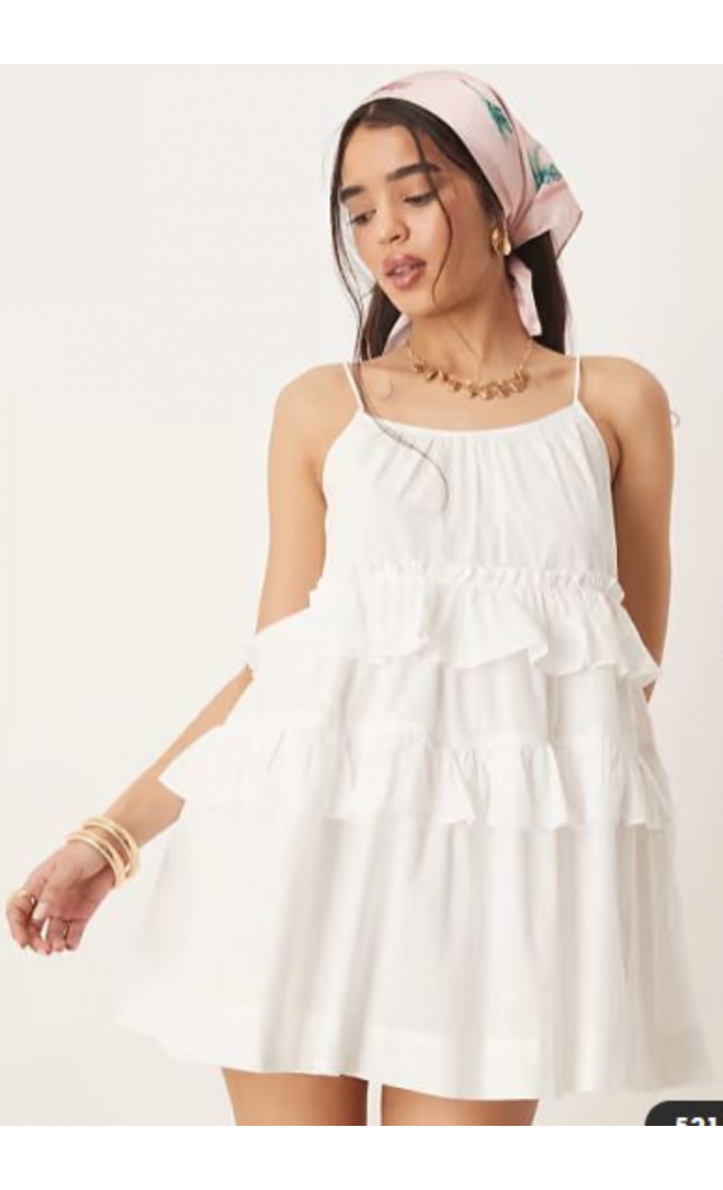 ASOS DESIGN ruffle tiered mini sundress in white