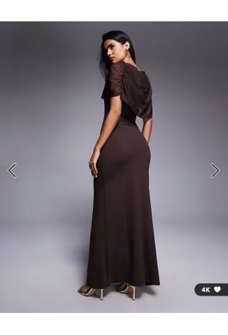 ASOS DESIGN mesh cape maxi dress in chocolate brown