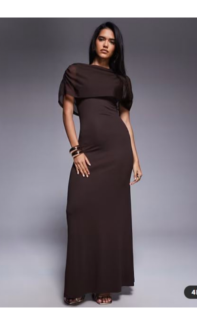 ASOS DESIGN mesh cape maxi dress in chocolate brown