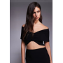 Vesper bengaline off shoulder twist front crop top co-ord in black