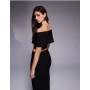 Vesper bengaline off shoulder twist front crop top co-ord in black