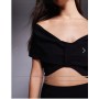 Vesper bengaline off shoulder twist front crop top co-ord in black
