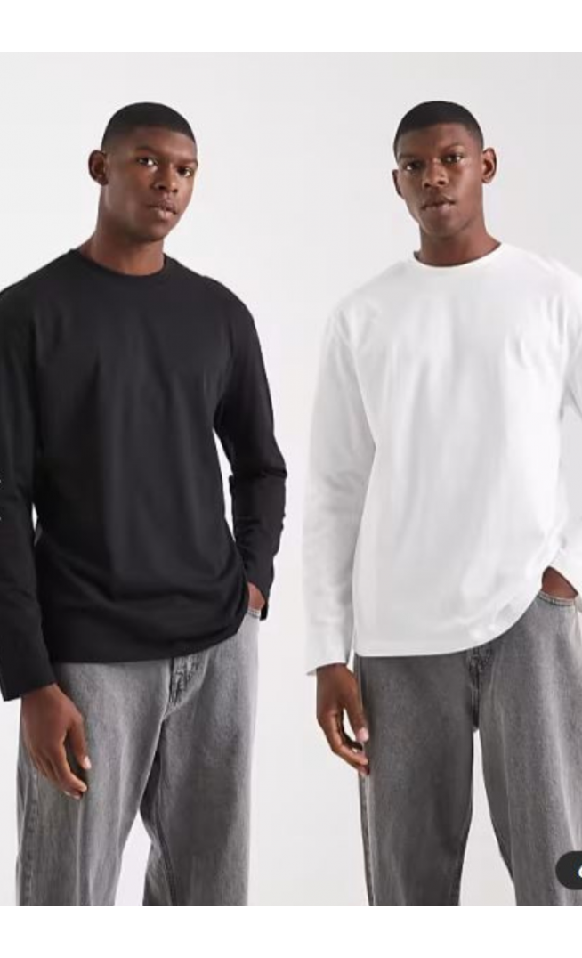 ASOS DESIGN Essentials 2 pack relaxed long sleeve t-shirts in black and white