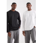 ASOS DESIGN Essentials 2 pack relaxed long sleeve t-shirts in black and white
