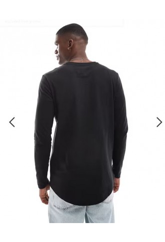 Jack & Jones Essentials longline long sleeve t-shirt with curve hem in black