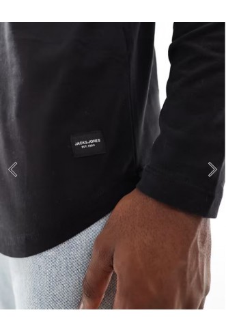 Jack & Jones Essentials longline long sleeve t-shirt with curve hem in black
