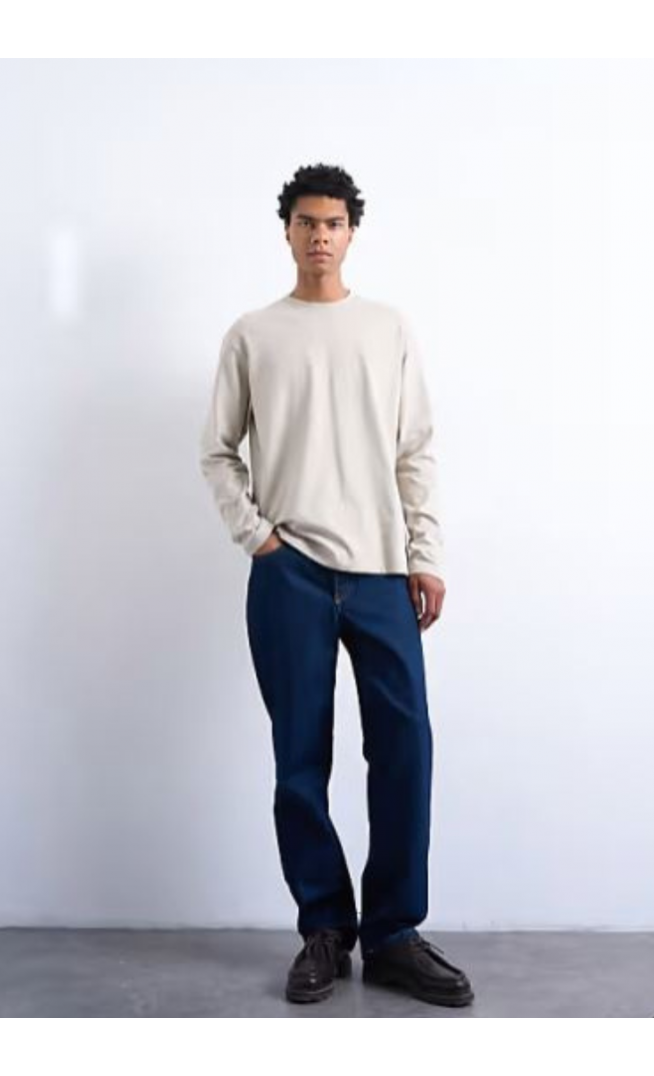 Topman relaxed fit long sleeve t shirt in stone