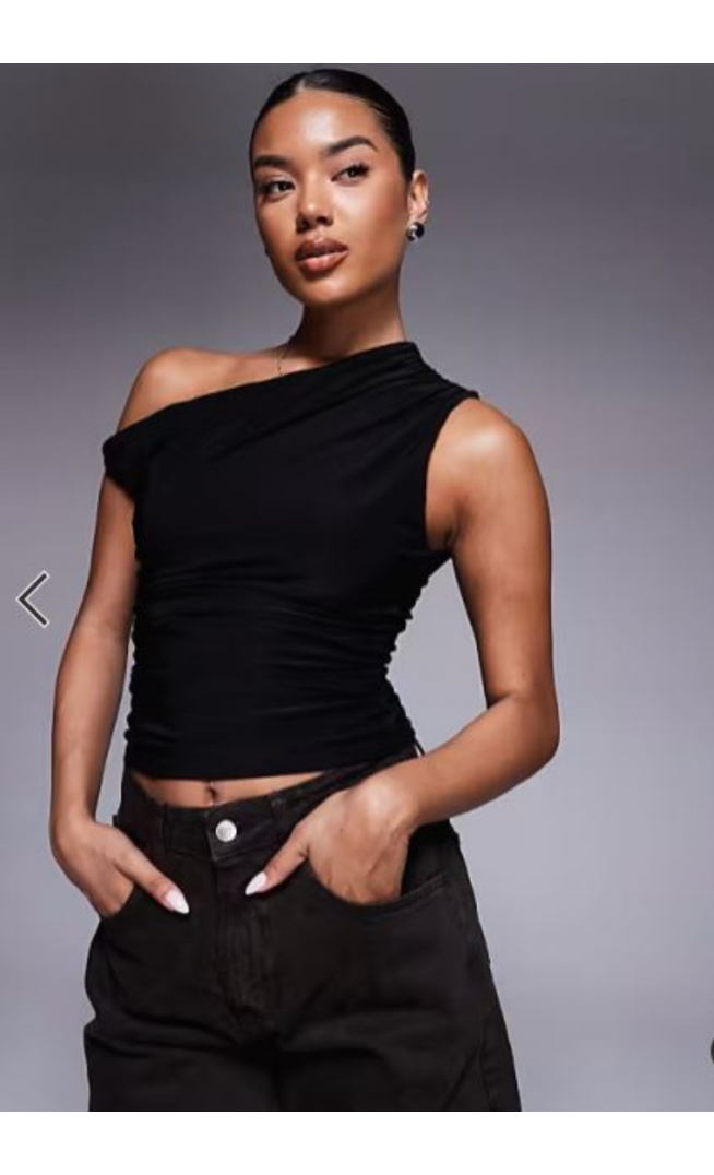 Kaiia exclusive double layered slinky off shoulder top in black