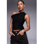 Kaiia exclusive double layered slinky off shoulder top in black