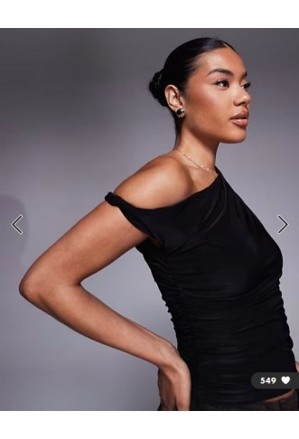Kaiia exclusive double layered slinky off shoulder top in black