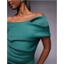 ASOS DESIGN ruched bardot midi dress in teal scuba-style fabric