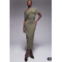 ASOS DESIGN pleated shoulder pencil midi dress in khaki