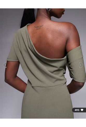 ASOS DESIGN pleated shoulder pencil midi dress in khaki