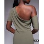 ASOS DESIGN pleated shoulder pencil midi dress in khaki