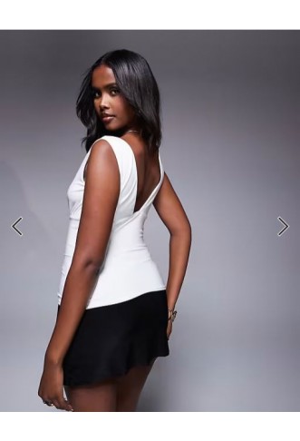 Fashionkilla double sculpted slinky plunge top in white
