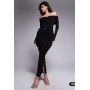 Ruched & Ready sculpted off shoulder gold hardware detail ruched bodycon maxi dress in black