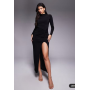 TFNC long sleeve maxi dress with thigh split in black