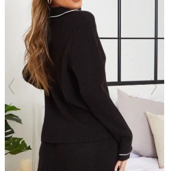 Share    BLACK MIX AND MATCH SOFT WAFFLE BUTTON DOWN LONG SLEEVE PJ TOP