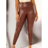 CHOCOLATE RUCHED FAUX LEATHER LEGGING