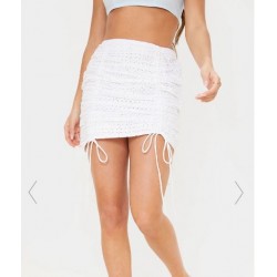 WHITE BRODERIE RUCHED MINI SKIRT