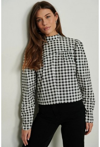 Checked High Neck Blouse
