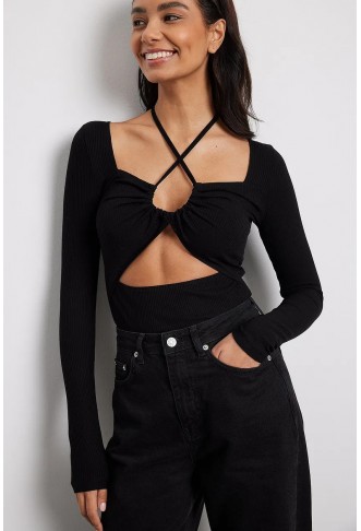 Long Sleeve Strappy Front Top