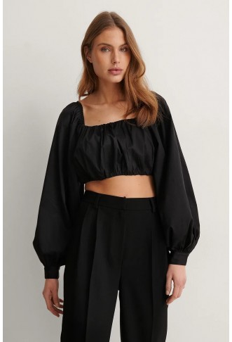 Balloon Sleeve Cropped Blouse