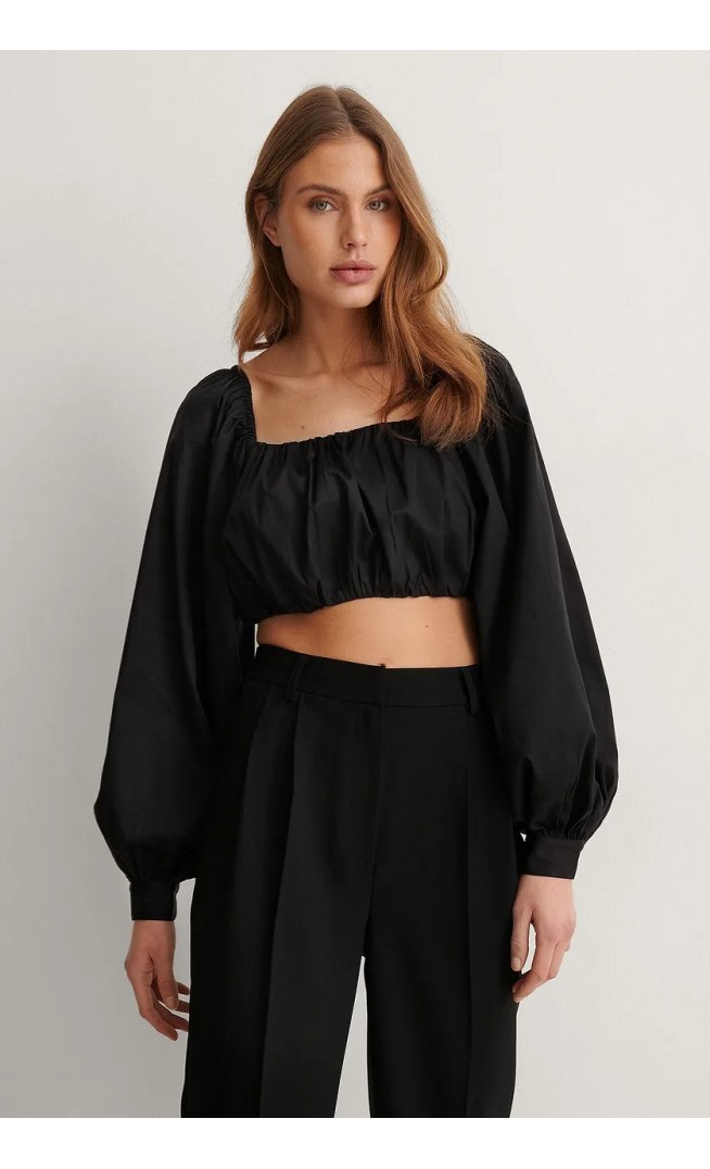Balloon Sleeve Cropped Blouse