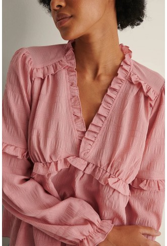 Recycled Structured LS Frill Blouse