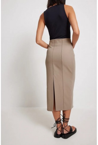 Fitted Contrast Stitch Midi Skirt