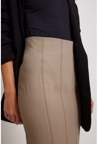 Fitted Contrast Stitch Midi Skirt