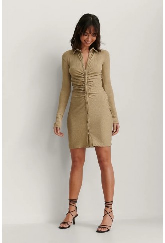 Rouched Button Detail Dress