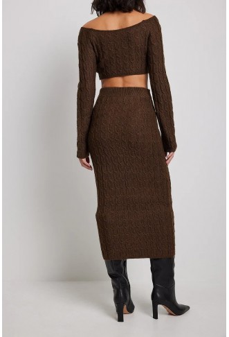 Knit Detail Off Shoulder Sweater & Midi Skirt