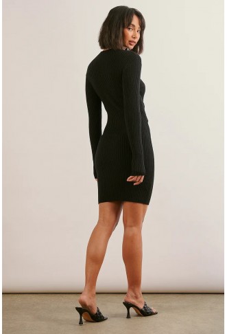 Ribbed Knitted Wrap Detail Dress