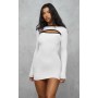 CREAM RIBBED CUT OUT LONG SLEEVE BODYCON DRESS
