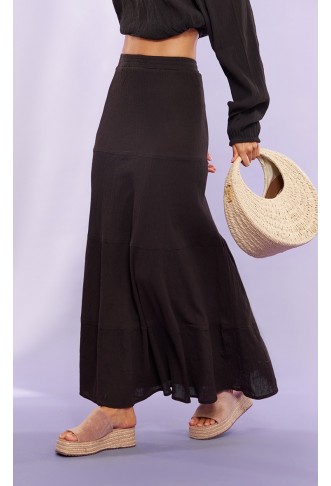 BLACK CHEESECLOTH FLOATY TIERED MAXI SKIRT