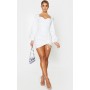 WHITE LONG SLEEVE SWEETHEART NECK RUCHED BODYCON DRESS