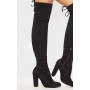 BESS BLACK FAUX SUEDE HEEL THIGH BOOTS