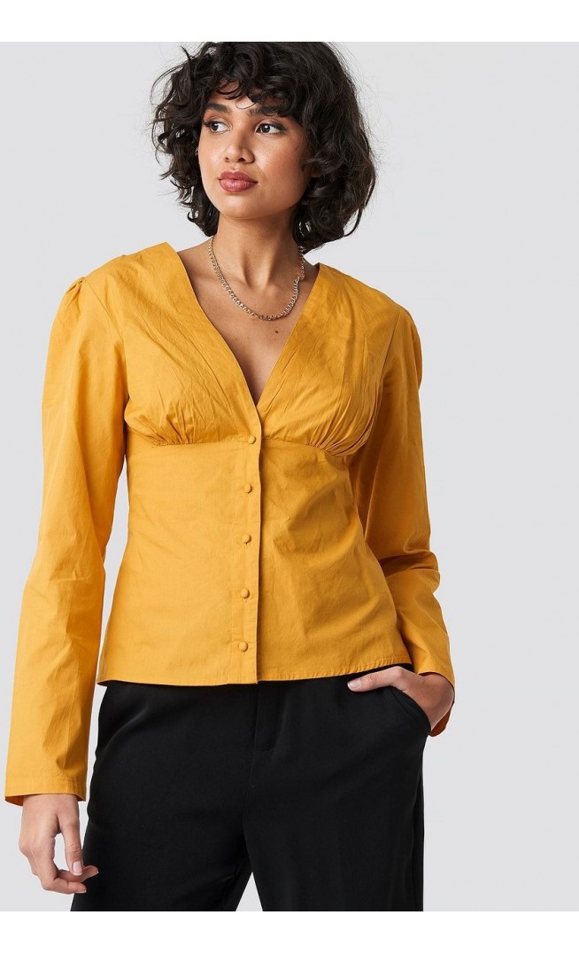 V-Neck Buttoned Front LS Top