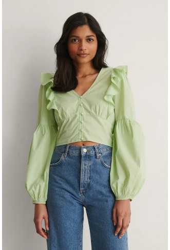 Buttoned Cotton Frill Blouse