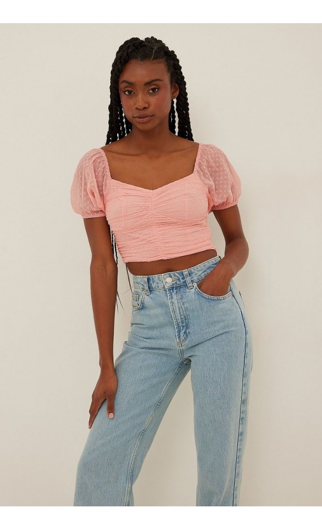 Short Sleeve Cropped Dobby Top