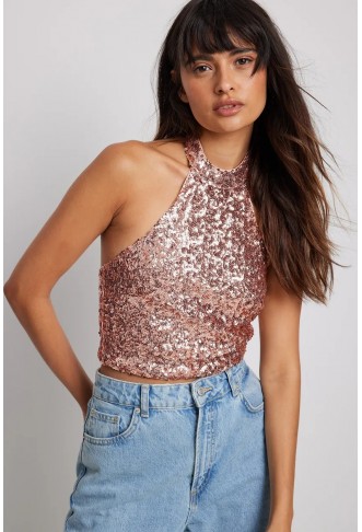 Halterneck Open Back Sequin Top