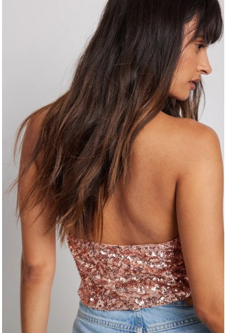 Halterneck Open Back Sequin Top