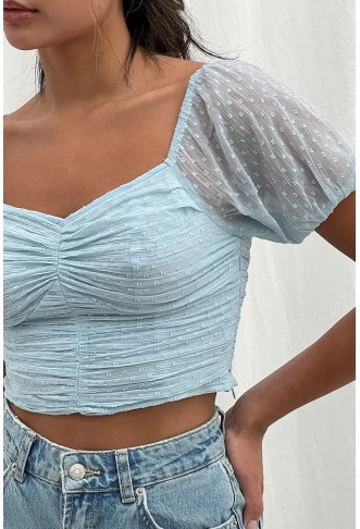 Short Sleeve Cropped Dobby Top
